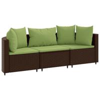 3-delige Loungeset met kussens poly rattan bruin - thumbnail