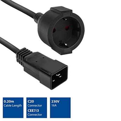 ACT AK5251 electriciteitssnoer Zwart 0,2 m IEC C20 CEE7/3