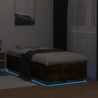 Bedframe LED-verlichting bewerkt hout gerookt eiken 75x190 cm