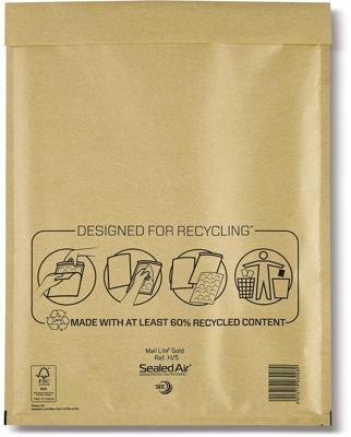 Mail Lite luchtkussenenveloppen, goud, H/5, 270 x 360 mm, doos van 50 stuks