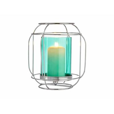 Kaarshouder Zilverkleurig Blauw Lantaarn Metaal Glas 19 x 20 x 19 cm