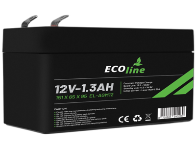 EcoLine - AGM 12V 1.3AH - 1300mAh VRLA Batterij - 151 x 65 x 95 - Deep Cycle Accu