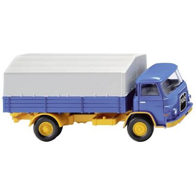 Wiking 0411 02 H0 Vrachtwagen MAN Pritwagen MAN 415 blauw/melongeel Wiking 0411 02 H0 Vrachtwagen MAN Pritwagen MAN 415 blauw/melongeel