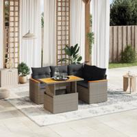 5-delige Loungeset met kussens poly rattan grijs - thumbnail
