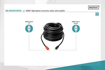 Digitus AK-330105-200-S HDMI-kabel HDMI Aansluitkabel HDMI-A-stekker, HDMI-A-stekker 20.00 m Zwart Vergulde steekcontacten