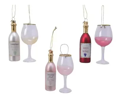 Wijnfiguur glas kadoset assorti 2st kerstbal hangdeco kerst Decoris - Decoris