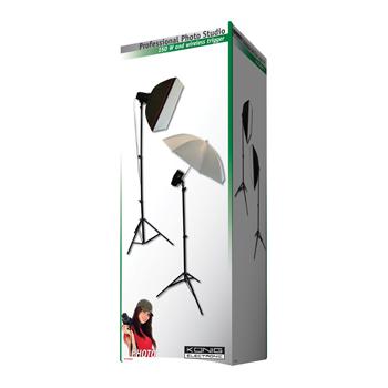 Complete fotostudio met softboxen, paraplu, statieven en lampen