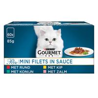 Perle mini filets in saus met kip, met rund, met konijn, met zalm 60x85g kattenvoer Gourmet - Gourmet - thumbnail