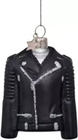Vondels glazen kerstbal biker jas 8.5cm zwart - thumbnail