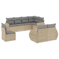 9-delige Loungeset met kussens poly rattan beige - thumbnail