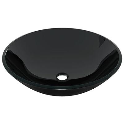 VidaXL Wastafel met kraan en pop-up afvoer gehard glas zwart VidaXL Wastafel met kraan en pop-up afvoer gehard glas zwart