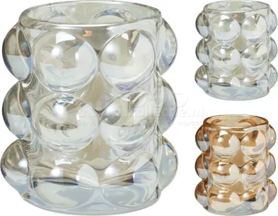 Waxinelichthouder Glas Bubbels Ø8cm Assorti 1st Waxinelichthouder Glas Bubbels Ø8cm Assorti 1st