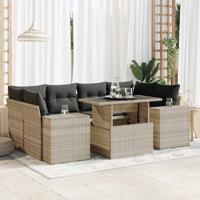 7-delige Loungeset met kussens poly rattan lichtgrijs - thumbnail