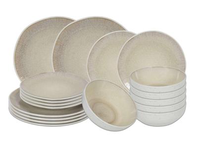 Cookinglife Serviesset Nola Sand reactive glaze 18-delig / 6 personen - 6 dinerborden, 6 ontbijtborden en 6 kommen