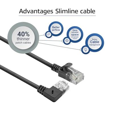 ACT Zwarte 3 meter U/UTP CAT6A LSZH slimline patchkabel met RJ45 connectoren. recht naar 90° haaks - thumbnail