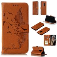 Feather patroon Litchi textuur horizontale Flip lederen draagtas met portemonnee & houder & kaartsleuven voor Galaxy S9 PLUS (bruin) - thumbnail