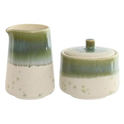 Melk- en Suikerpot Home ESPRIT Wit Groen Porselein 250 ml 9 X 9 X 8,4 cm 2 Onderdelen