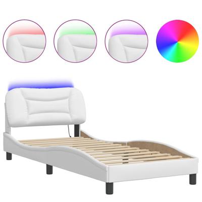 Bedframe met LED-verlichting kunstleer wit 80x200 cm