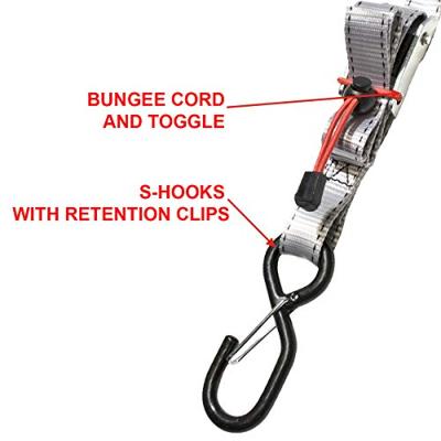 Masterlock Set of 4 spring clamp tie downs with zamac buckle and S hooks 1,80m - - 3062EURDAT