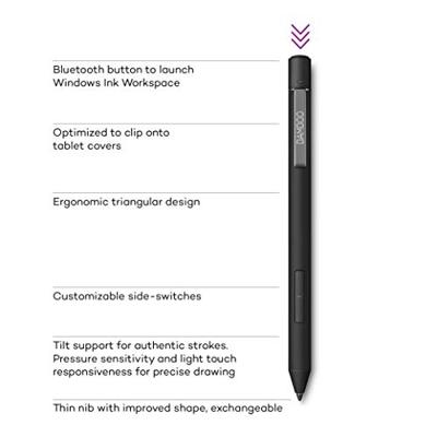 Bamboo Ink Plus Active Stylus (oplaadbaar, met 4.096 drukniveaus en kanteldetectie voor nauwkeurig tekenen, schrijven en becommentariëren op Windows 10-apparaten met pen) zwart