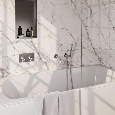 BRAUER Brushed Edition thermostatische inbouw badkraan met drukknoppen SET 04 met uitloop en 3-standen handdouche en doucheslang en wandaansluitbocht