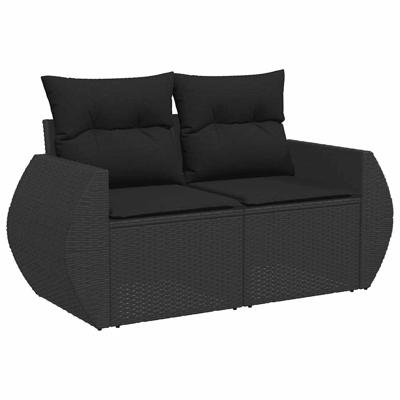 7-delige Loungeset met kussens poly rattan zwart - thumbnail