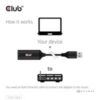 club3D CAC-1421 USB 3.2 Gen 1 (USB 3.0) / RJ45 Adapter [1x USB-A-stekker - 1x RJ45-bus] Zwart 12 cm - thumbnail