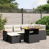 7-delige Loungeset met kussens poly rattan zwart - thumbnail