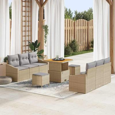 Tuinbankenset met kussen 9 pcs Beige poly rattan