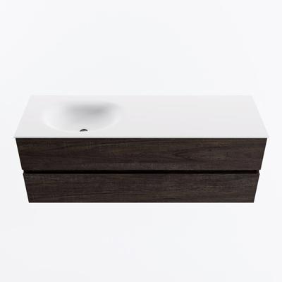 MONDIAZ VICA 140cm badmeubel onderkast Dark Brown 2 lades. Wastafel MOON links zonder kraangat, kleur Talc.