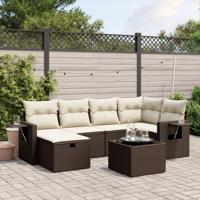 7-delige Loungeset met kussens poly rattan bruin - thumbnail
