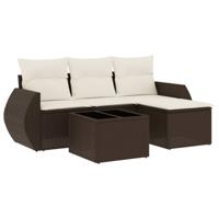 5-delige Loungeset met kussens poly rattan bruin - thumbnail