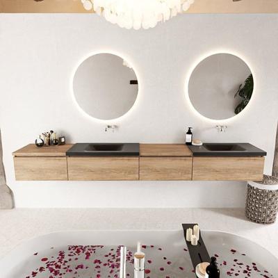 MONDIAZ BUKLA 280cm badmeubel met module 60 rechts kleur Washed Oak met 4 lades. Wastafel CLOUD dubbel 0 kraangaten kleur Urban.