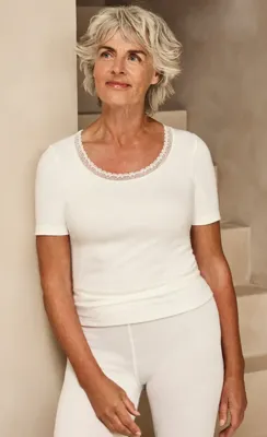 Ten Cate dames thermo shirt korte mouw - Kant - Warm thermo ondergoed dames - Diepe hals