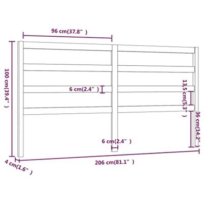 Hoofdbord 206x4x100 cm massief grenenhout grijs