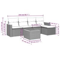 6-delige Loungeset met kussens poly rattan grijs - thumbnail