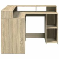 Bureau met LED-verlichting 130x130x91 cm hout sonoma eikenkleur - thumbnail