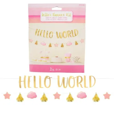 Amscan Letterslinger baby girl hello world roze/goudkleurig 170 cm | 12 stuks