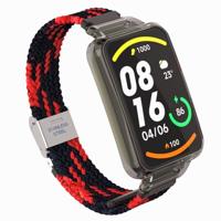 Braided nylon bandje met case - Zwart met rood - Xiaomi Smart band 7 Pro - thumbnail