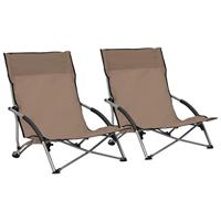 Strandstoelen 2 st inklapbaar stof taupe - thumbnail