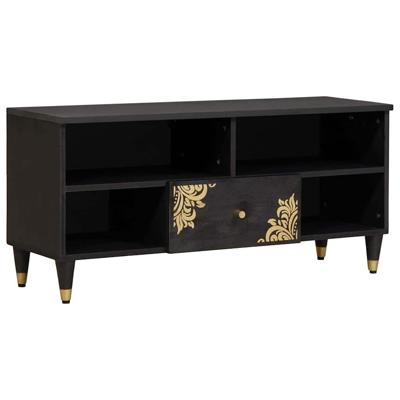 TV-kast met lade Zwart 100 x 33 x 46 cm Massief Mango Hout