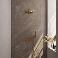 BRAUER Stripe Thermostatische Inbouw Regendouche - drukknoppen - SET 25 - 25cm douchekop - rechte muurarm - staaf handdouche - doucheslang - wandaansluitbocht - goud geborsteld PVD 5-GG-413 - thumbnail