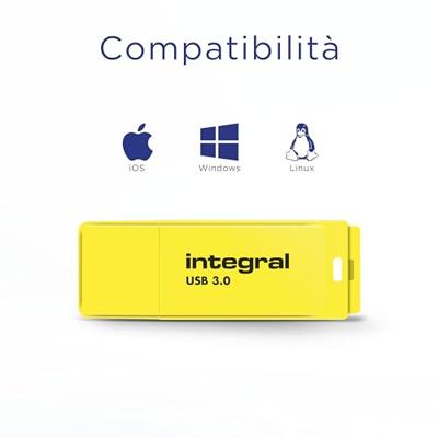 Integral INFD64GBNEONYL3.0 USB flash drive 64 GB USB Type-A 3.2 Gen 1 (3.1 Gen 1) Geel Integral INFD64GBNEONYL3.0 USB flash drive 64 GB USB Type-A 3.2 Gen 1 (3.1 Gen 1) Geel