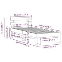 Bedframe met hoofdeinde Bruin 80 x 200 cm Massief grenenhout - thumbnail