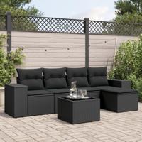 6-delige Loungeset met kussens poly rattan zwart - thumbnail