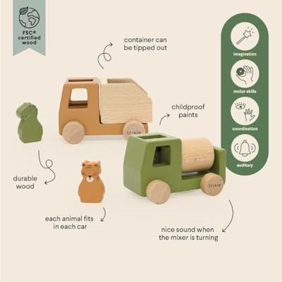 Trixie houten dieren vrachtwagens, 4dlg. Trixie houten dieren vrachtwagens, 4dlg.