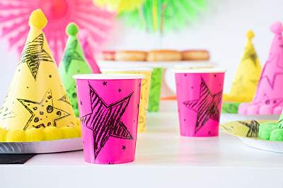 Feestbekers Neon Sterren - 6 Stuks