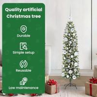 VidaXL Kunstmatige slanke kerstboom met 150 led groen en wit 120 cm - thumbnail