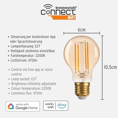 Brennenstuhl Wifi Led Lamp Standaard 4,9W, 490Lm E27 2200K - 1294870273