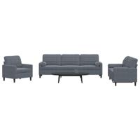 3-delige Loungeset met kussens en bolsters fluweel donkergrijs - thumbnail